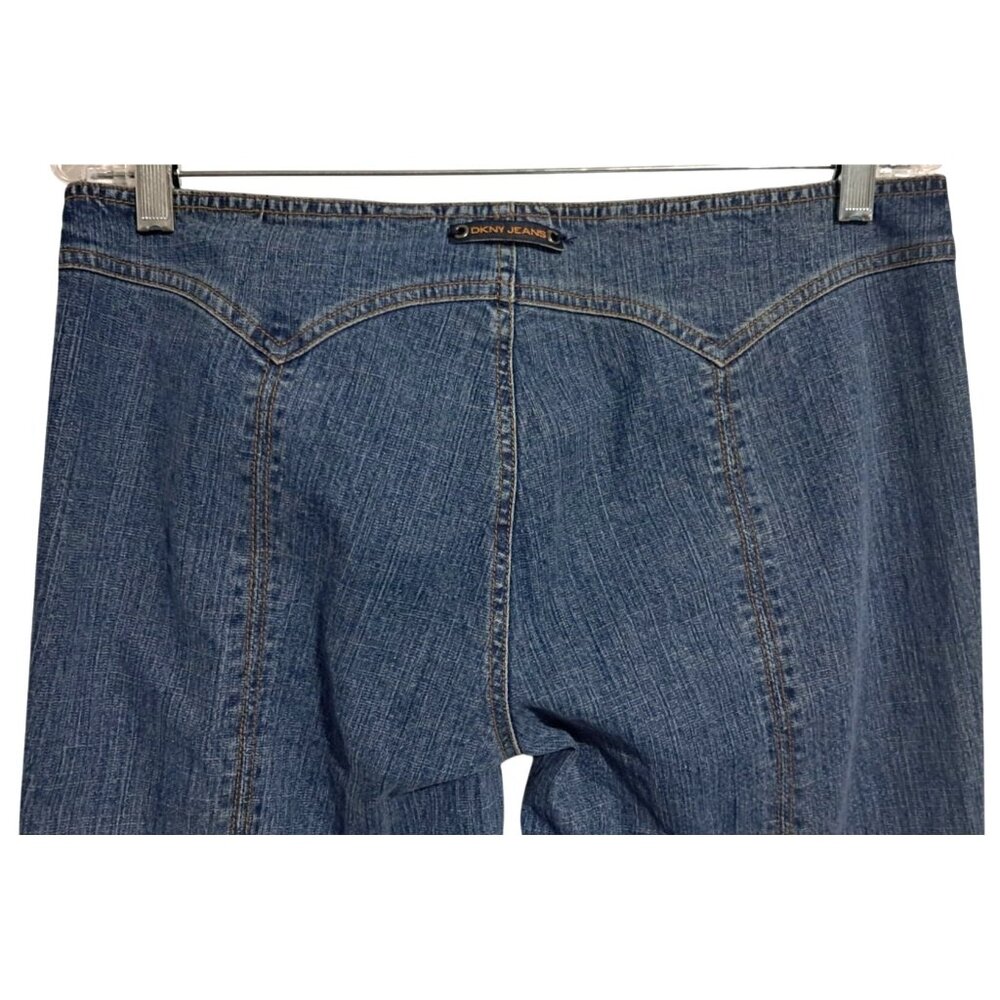 Y2K DKNY Jeans Womens Flared Denim Pants W/ Front Slits Size 9 Blue Cotton Blend - Picture 7 of 12